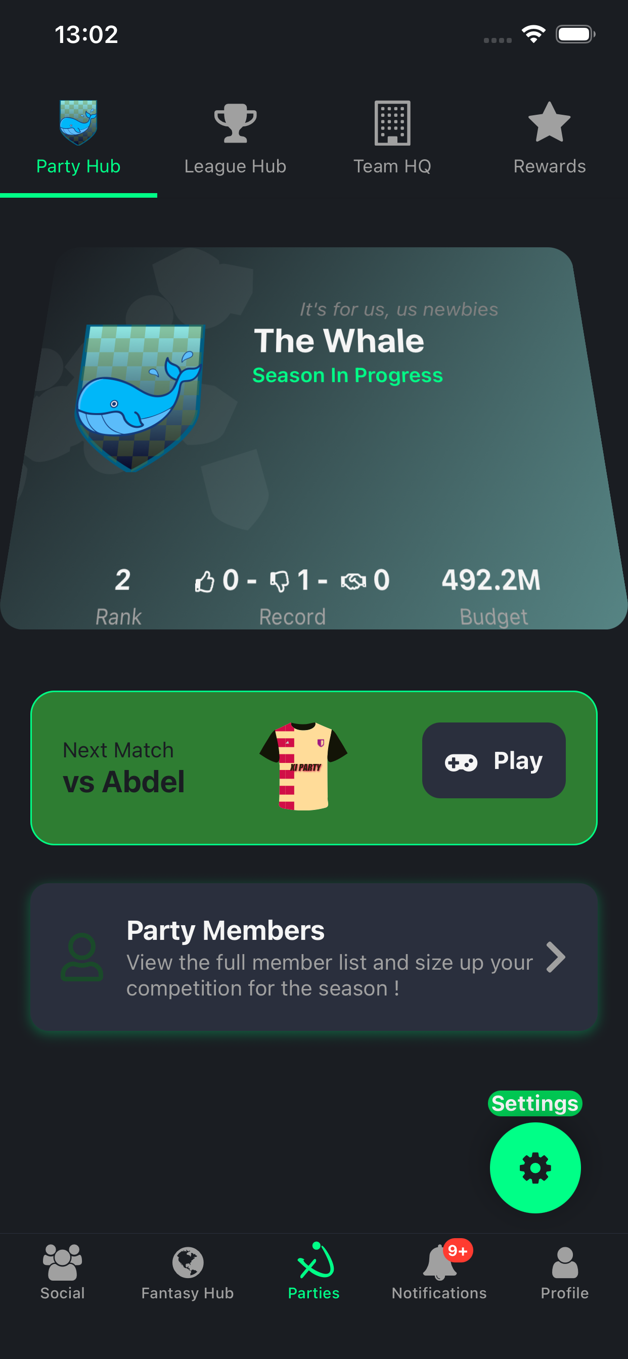 Party Hub screen